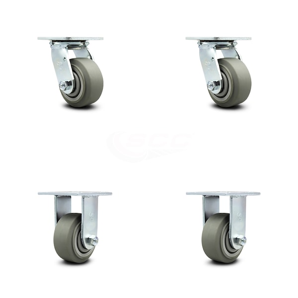 4 Inch Thermoplastic Rubber Caster Set with Ball Bearings 2 Swivel 2 Rigid SCC